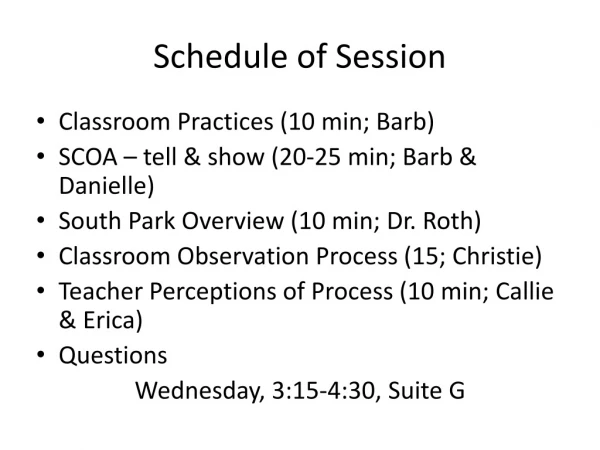 Schedule of Session