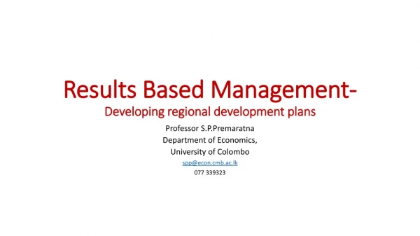 Results Based Management- Developing regional development plans