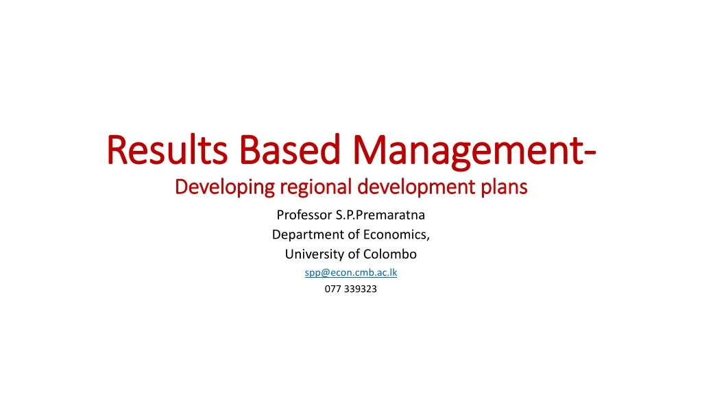 results based management developing regional development plans