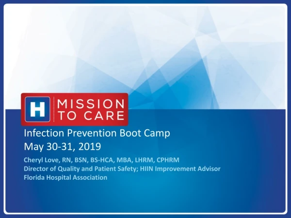 Infection Prevention Boot Camp May 30-31, 2019