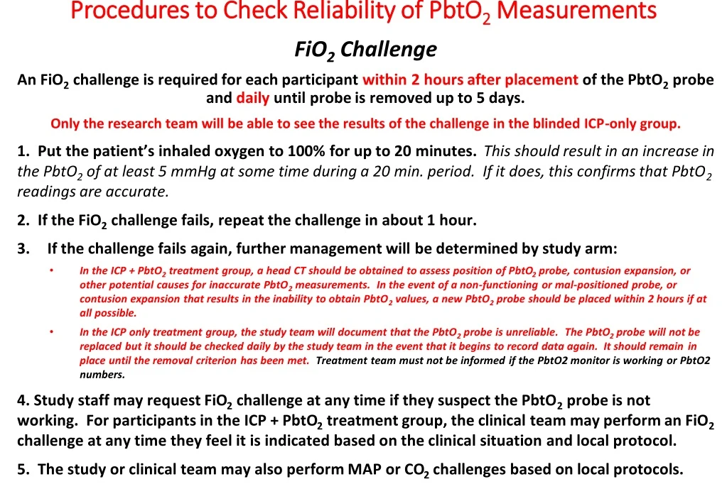 procedures to check reliability of pbto 2 measurements