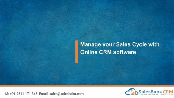 Manage your Sales Cycle with Online CRM software