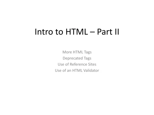 Intro to HTML – Part II