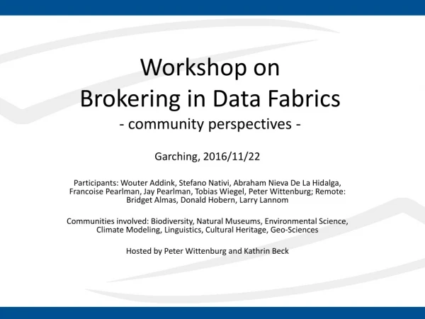 Workshop on Brokering in Data Fabrics - community perspectives -