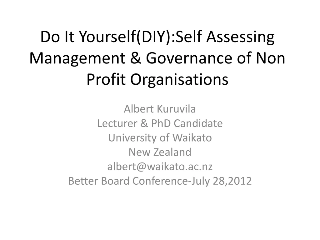 do it yourself diy self assessing management governance of non profit organisations