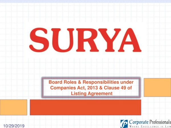 Board Roles &amp; Responsibilities under Companies Act, 2013 &amp; Clause 49 of Listing Agreement