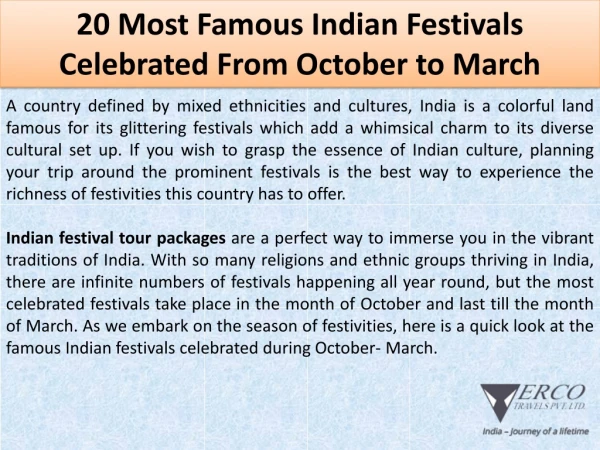 20 Most Famous Indian Festivals Celebrated From October to March