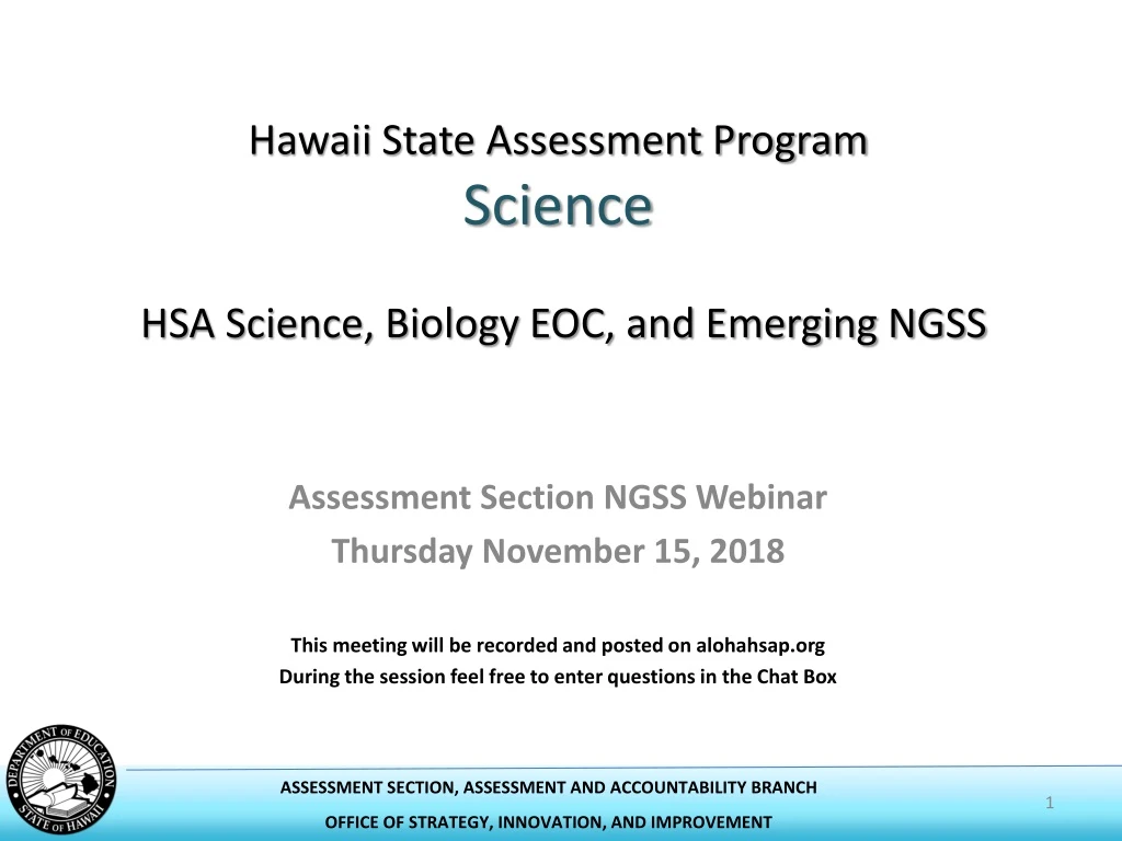 hawaii state assessment program science hsa science biology eoc and emerging ngss