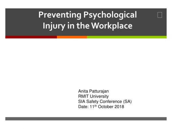 Preventing Psychological Injury in the Workplace