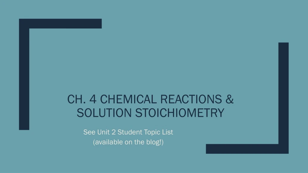 ch 4 chemical reactions solution stoichiometry