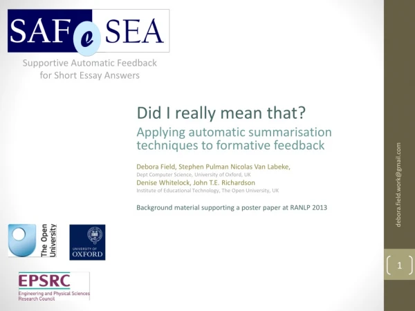 Did I really mean that? Applying automatic summarisation techniques to formative feedback