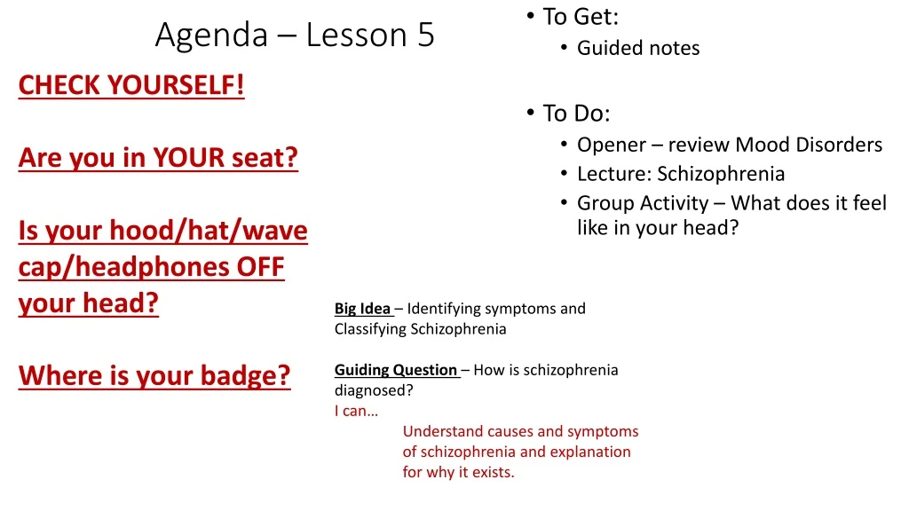 agenda lesson 5