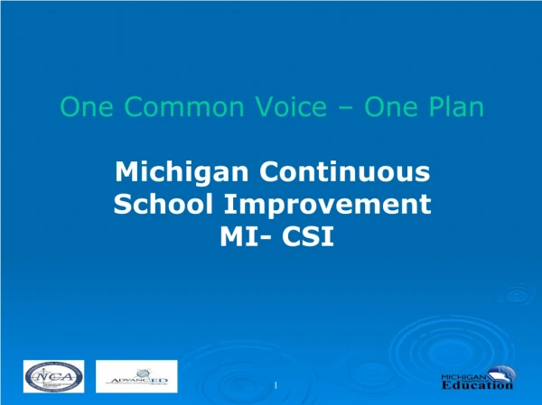 One Common Voice – One Plan Michigan Continuous School Improvement MI- CSI