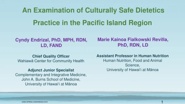 An Examination of Culturally Safe Dietetics Practice in the Pacific Island Region