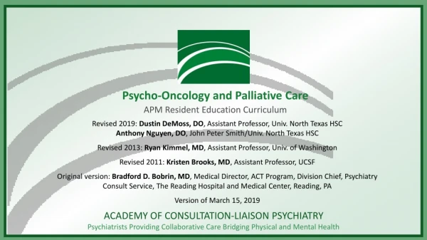 Psycho-Oncology and Palliative Care
