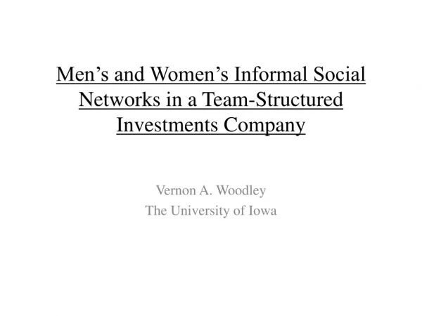 Men’s and Women’s Informal Social Networks in a Team-Structured Investments Company