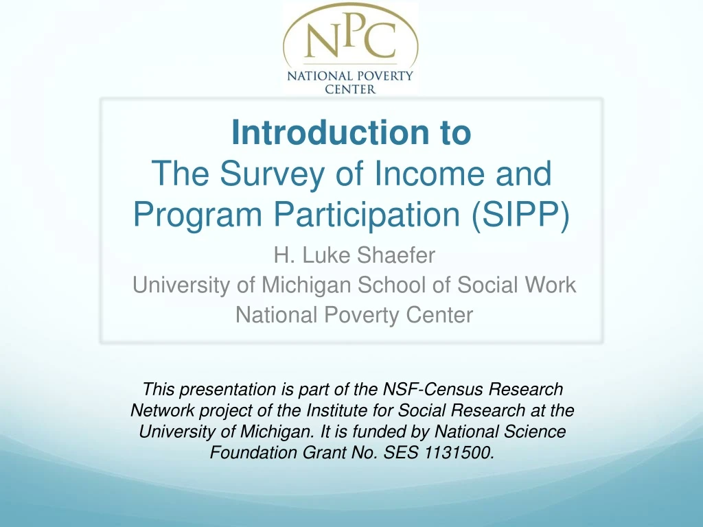 introduction to the survey of income and program participation sipp