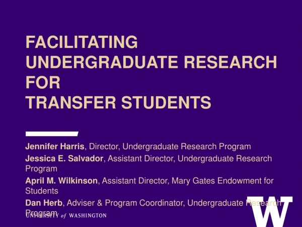 Facilitating undergraduate research for transfer students