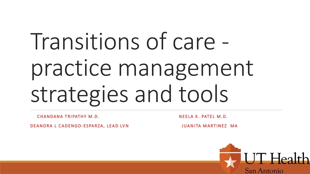 transitions of care practice management strategies and tools