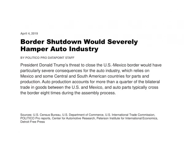 Border Shutdown Would Severely Hamper Auto Industry