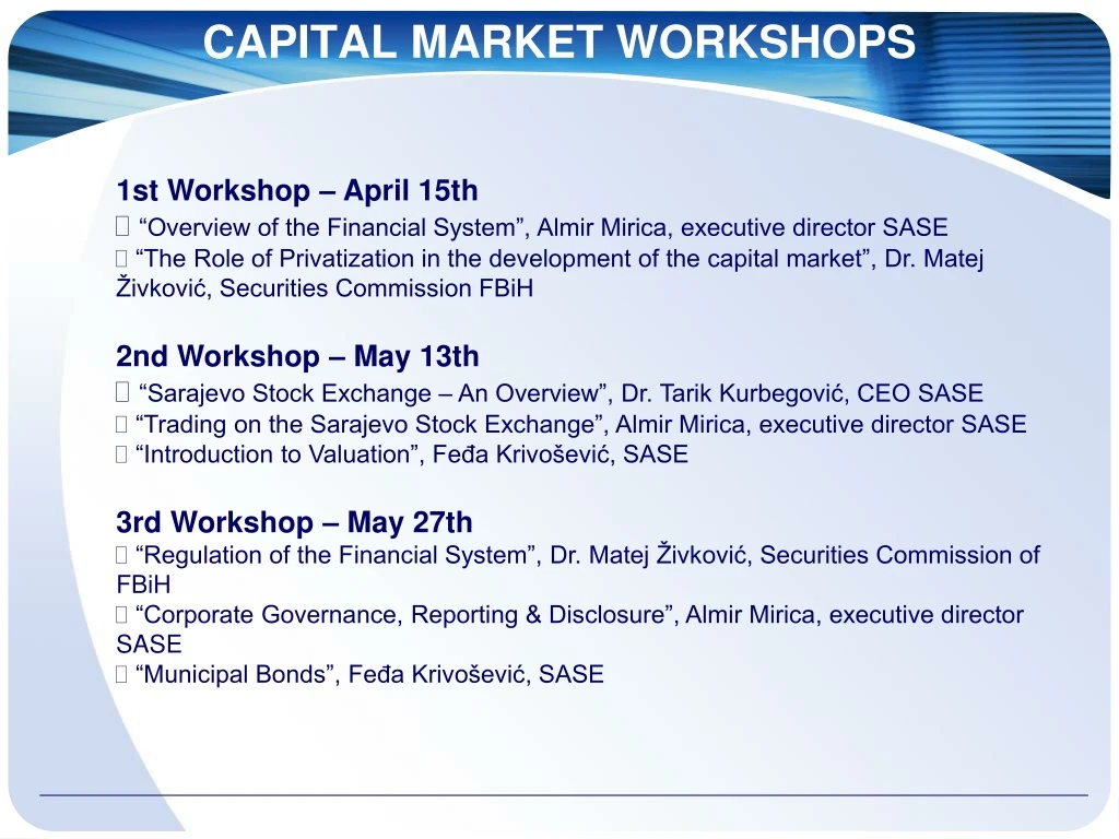 capital market workshops