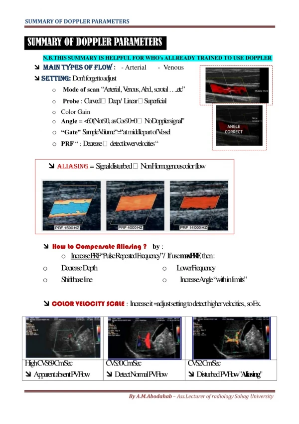 SUMMARY OF DOPPLER PARAMETERS