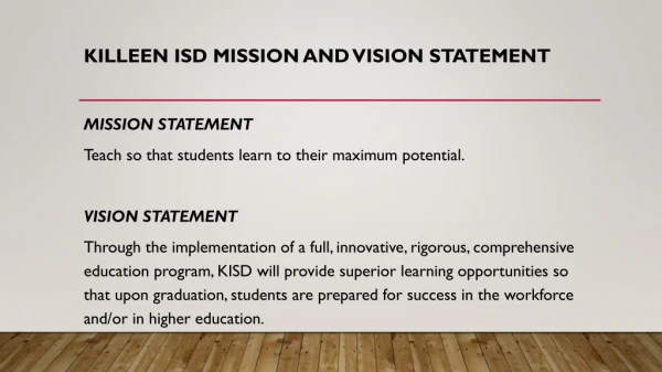 Killeen ISD Mission and Vision Statement