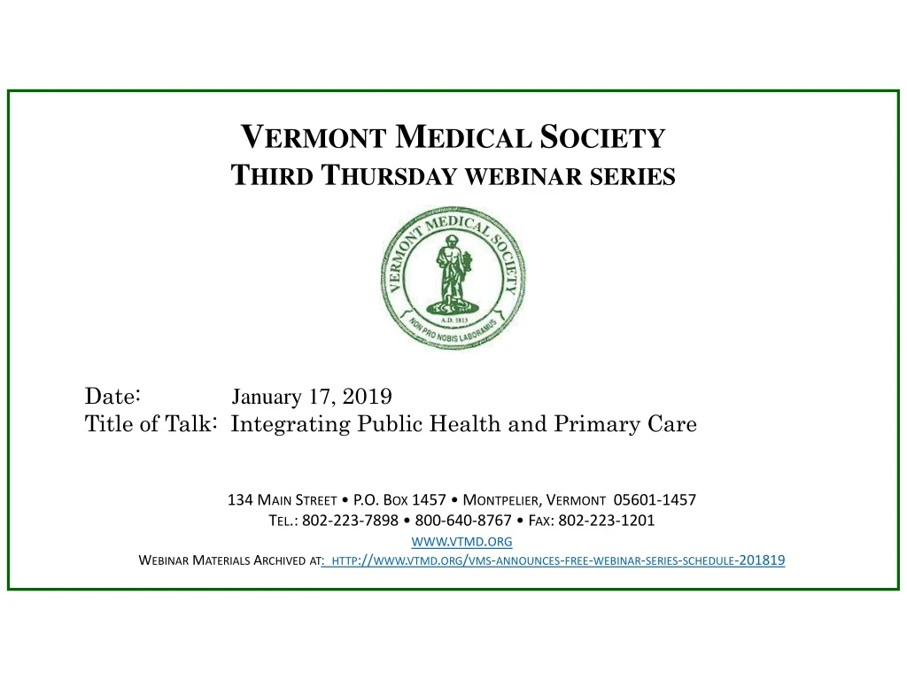 vermont medical society third thursday webinar