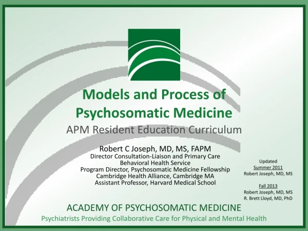 Models and Process of Psychosomatic Medicine