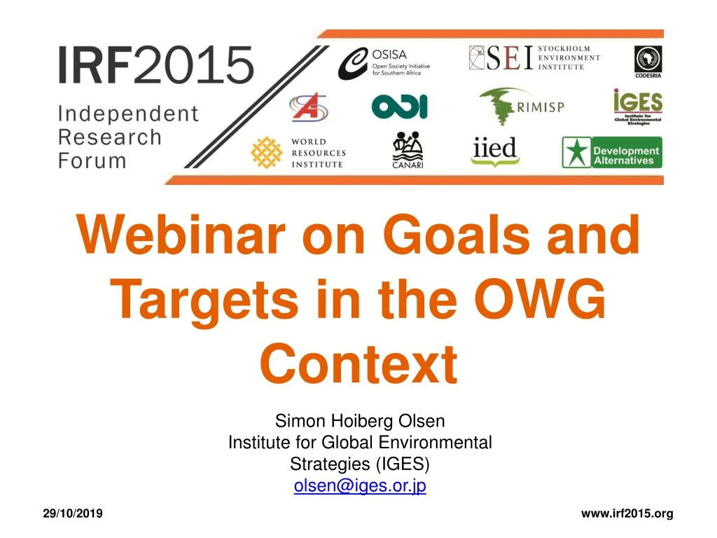 webinar on goals and targets in the owg context