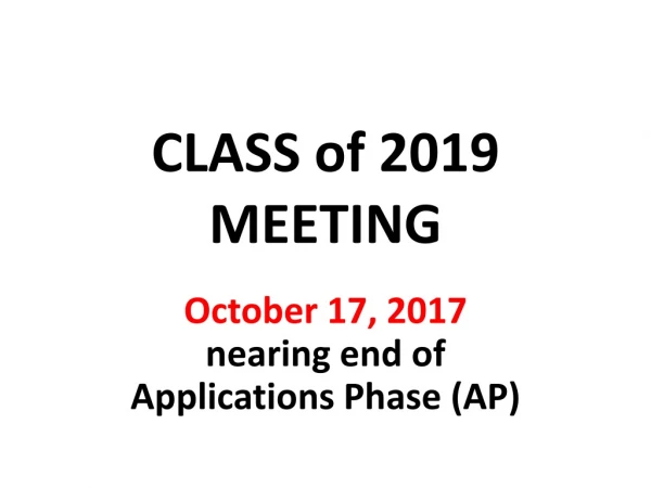 CLASS of 2019 MEETING
