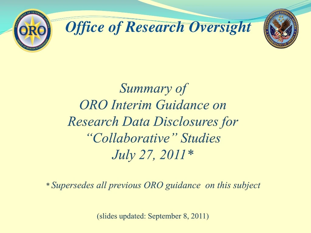 summary of oro interim guidance on research data