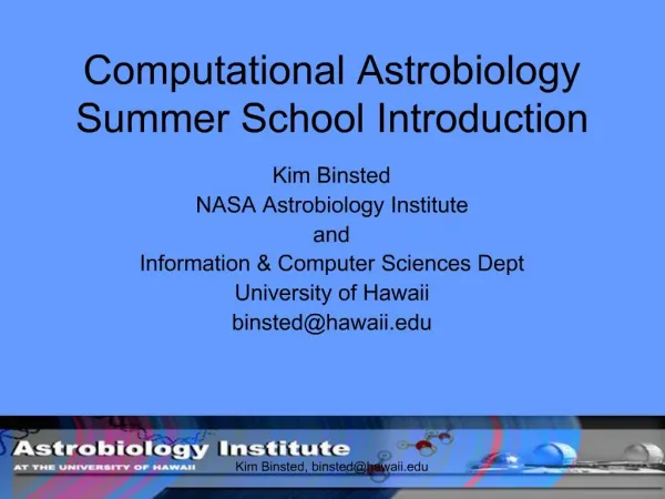 Computational Astrobiology Summer School Introduction