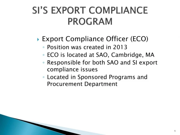 SI’S EXPORT COMPLIANCE PROGRAM
