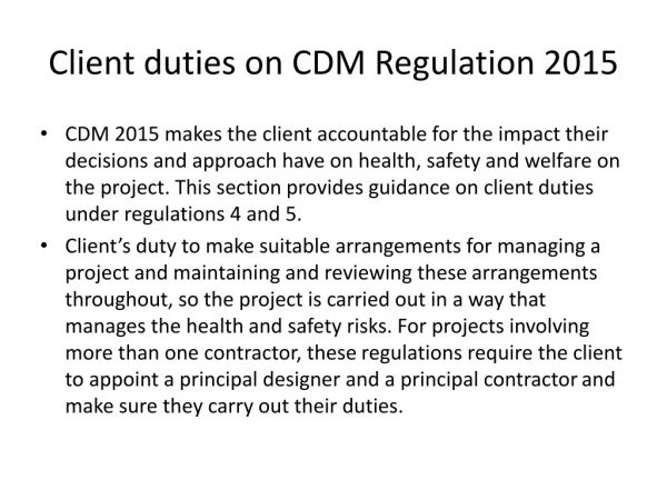 Client duties on CDM Regulation 2015