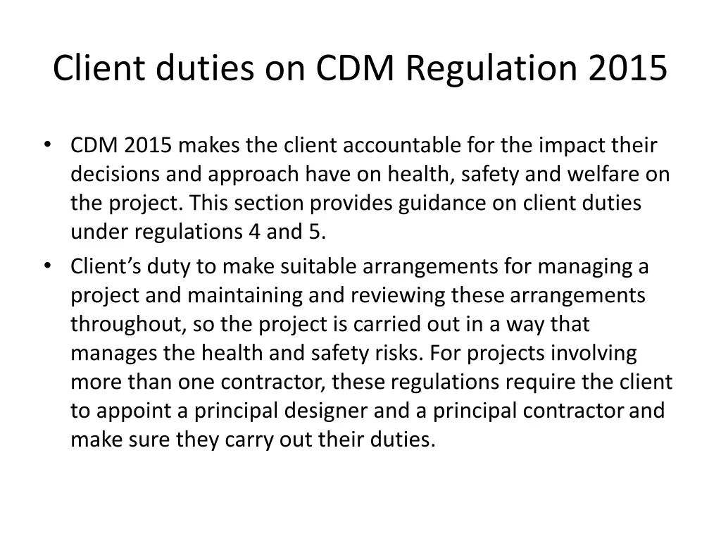 client duties on cdm regulation 2015