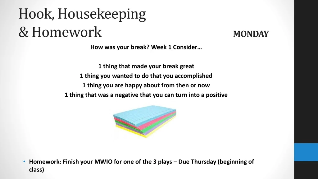 hook housekeeping homework monday