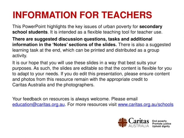 Information for teachers