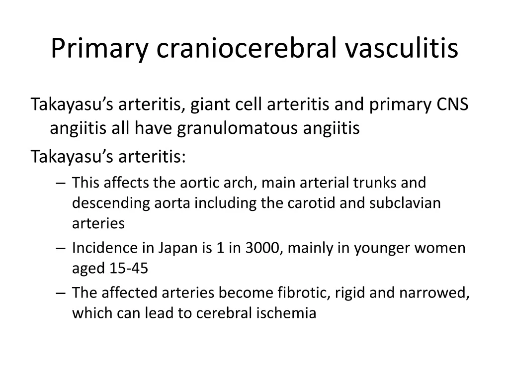 primary craniocerebral vasculitis