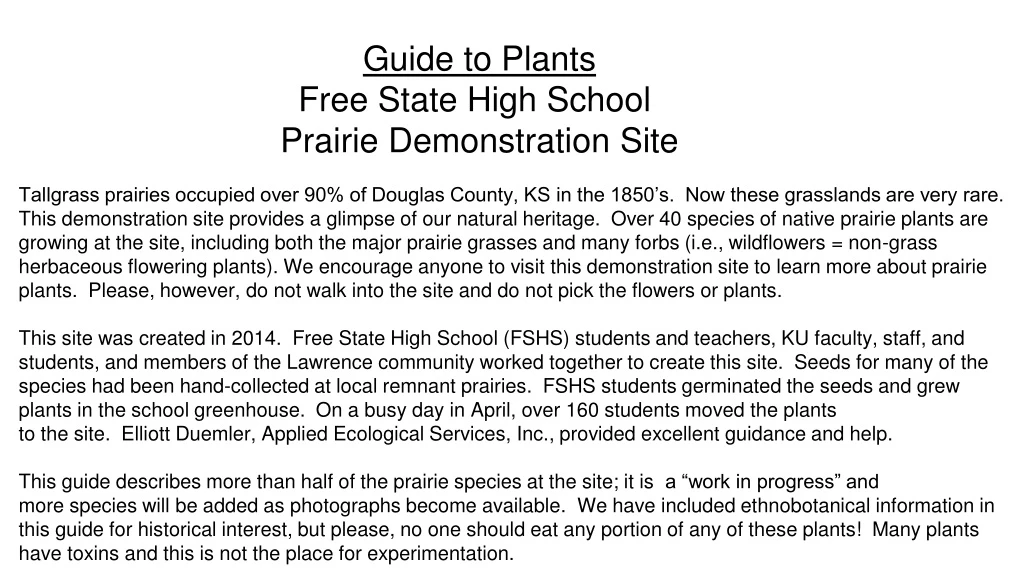 guide to plants free state high school prairie