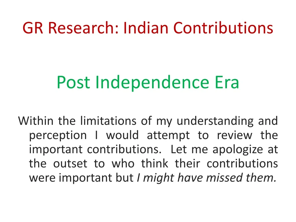 gr research indian contributions