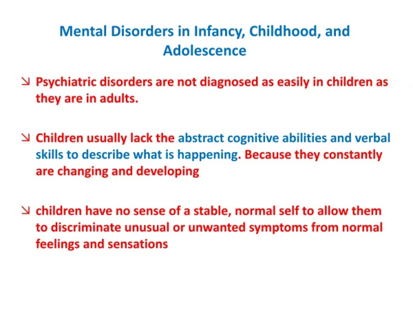 Mental Disorders in Infancy, Childhood, and Adolescence
