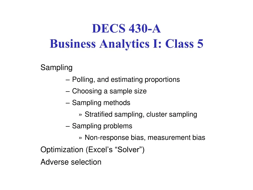 decs 430 a business analytics i class 5
