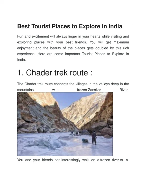 Best Tourist Places to Explore in India
