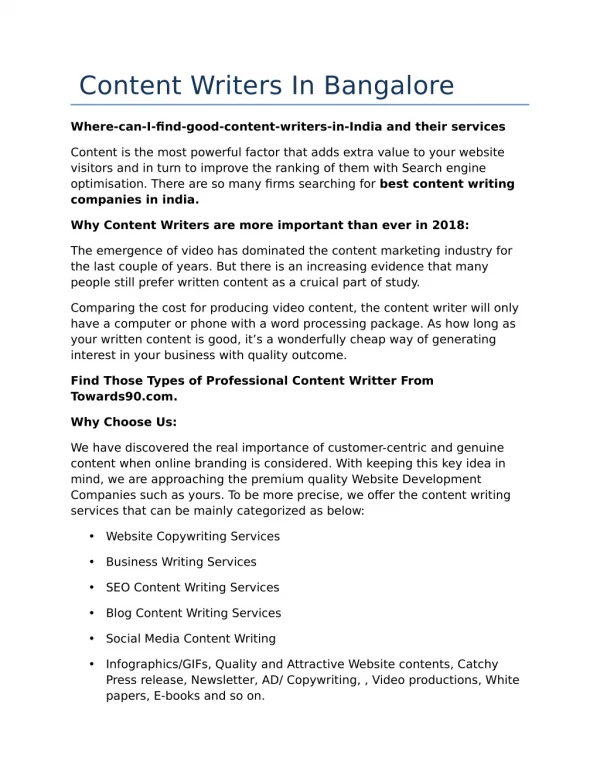 Content Writing Company in Bangalore