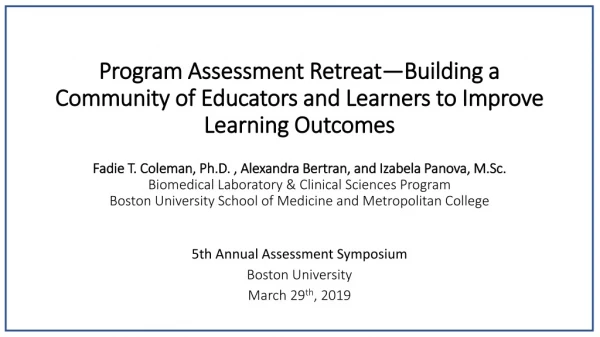 5th Annual Assessment Symposium Boston University March 29 th , 2019