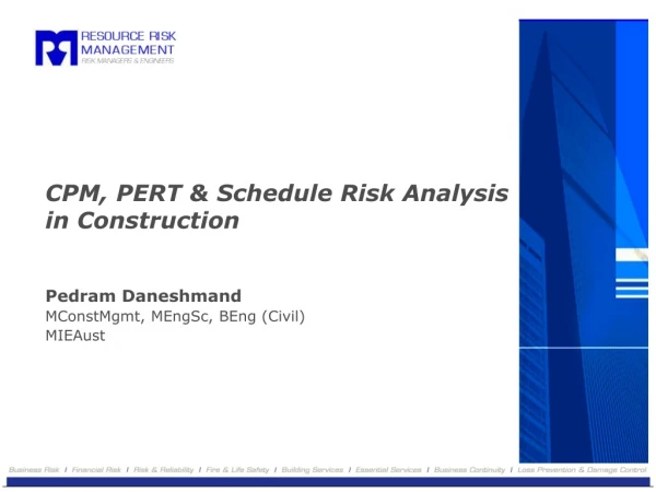 CPM, PERT &amp; Schedule Risk Analysis in Construction