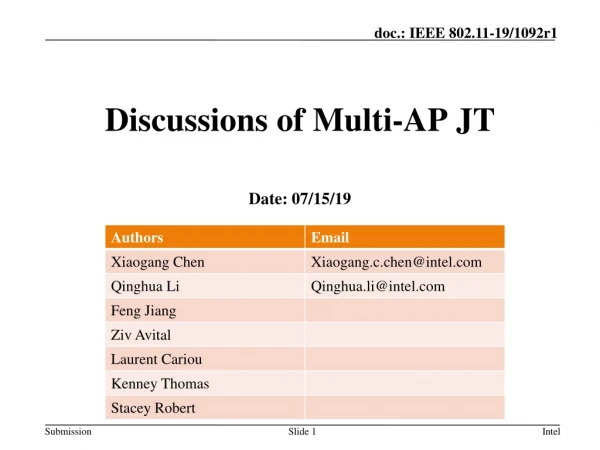 Discussions of Multi-AP JT