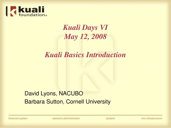 Kuali Days VI May 12, 2008 Kuali Basics Introduction
