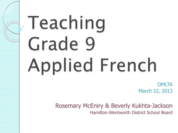 Teaching Grade 9 Applied French